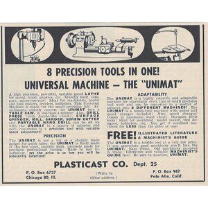 Plasticast Co Universal Machine Vintage Print Ad Original 1954 u Palo Alto Ca